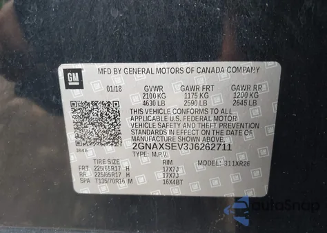 2018 Chevrolet Equinox Lt from USA, damaged, VIN 2GNAXSEV3J6262711